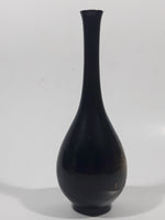 Mount Fuji Pagoda Black Etched Japanese Scenery 6 1/2" Tall Metal Bud Vase