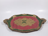 Antique Italian Florentine Red Green Gold Hand Painted 9" x 14" Ornate Wood Serving Tray