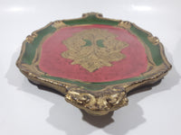 Antique Italian Florentine Red Green Gold Hand Painted 9" x 14" Ornate Wood Serving Tray