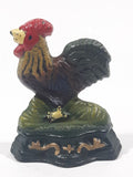 Antique Metalware Colorfully Beautifully Painted Small 3 1/2" Cast Iron Chicken Rooster Door Stop