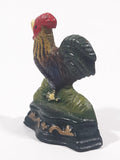 Antique Metalware Colorfully Beautifully Painted Small 3 1/2" Cast Iron Chicken Rooster Door Stop