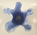 Beautiful Blue and White Twisted Ruffled Top 10 1/2" Tall Art Glass Vase