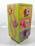 Colorful Three Drawer 8 1/2" Tall Wood Trinket Jewelry Box