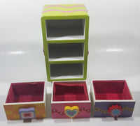 Colorful Three Drawer 8 1/2" Tall Wood Trinket Jewelry Box