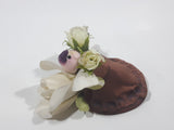 Faux Flowers and Leaves with Purple Bird Small Clay Pottery Pocket Wall Hanging