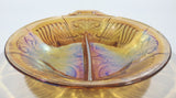 Vintage Indiana Orange Amber Iridescent Rainbow Gold 7 1/2" Diameter Carnival Glass Split Candy Dish