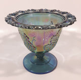 Vintage Indiana Carnival Glass Harvest Grape Blue Purple Iridescent Rainbow 4 3/4" Tall Pedestal Style Perforated Edge Compote Candy Dish