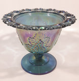 Vintage Indiana Carnival Glass Harvest Grape Blue Purple Iridescent Rainbow 4 3/4" Tall Pedestal Style Perforated Edge Compote Candy Dish