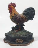 Antique Metalware Colorfully Beautifully Painted Small 4 1/2" Cast Iron Chicken Rooster Door Stop