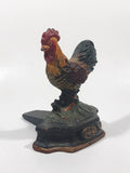 Antique Metalware Colorfully Beautifully Painted Small 4 1/2" Cast Iron Chicken Rooster Door Stop