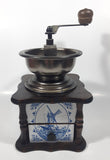 Rare Vintage Delft Blue Windmill Ceramic Tile Wood Coffee Grinder Mill