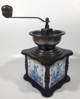 Rare Vintage Delft Blue Windmill Ceramic Tile Wood Coffee Grinder Mill