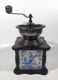 Rare Vintage Delft Blue Windmill Ceramic Tile Wood Coffee Grinder Mill