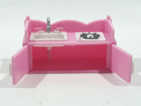 Hello Kitty Little Kitchen Sink Burner Cupboard and Bar Counter Set Pink and White Toy Dollhouse Furniture