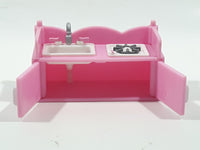 Hello Kitty Little Kitchen Sink Burner Cupboard and Bar Counter Set Pink and White Toy Dollhouse Furniture