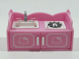 Hello Kitty Little Kitchen Sink Burner Cupboard and Bar Counter Set Pink and White Toy Dollhouse Furniture