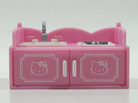 Hello Kitty Little Kitchen Sink Burner Cupboard and Bar Counter Set Pink and White Toy Dollhouse Furniture