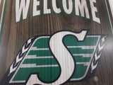 2009 Wincraft CFL Welcome Saskatchewan Roughriders Fans Gather Here 11" x 17" Hardboard Wood Wall Plaque Sign