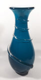 Czech Republic Beautiful Twisting Swirling Spiraling Clear Applied Glass Blue 12" Tall Art Glass Flower Vase