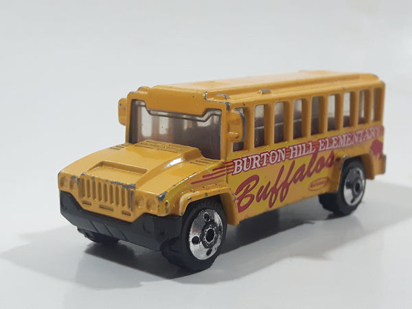 2001 Matchbox City Dudes School Bus "Burton Hill Elementary" Buffalos Yellow Die Cast Toy Car Vehicle with Opening Door