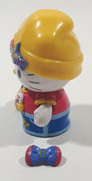 Rare 2003 Bandi Sanrio Hello Kitty Collection 1 7/8" Tall Toy Figure with Removable Snap On Clothes and Purse Basket Accessory and Hair Bow