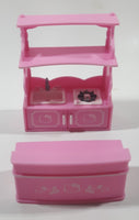 Hello Kitty Little Kitchen Sink Burner Cupboard and Bar Counter Set Pink and White Toy Dollhouse Furniture