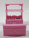 Hello Kitty Little Kitchen Sink Burner Cupboard and Bar Counter Set Pink and White Toy Dollhouse Furniture