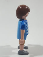 2010 Geobra Playmobil Brown Hair Stubble Beard Mixed Blue Striped Shirt Brown Capri Pants 2 3/4" Tall Toy Figure