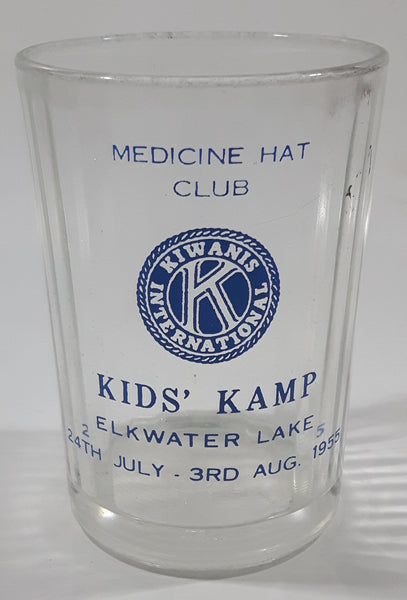 Vintage 1955 Kiwanis International Medicine Hat Club Kids Kamp Elkwater Lake 3 3/4" Tall Glass Cup