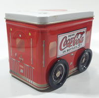 Drink Coca-Cola In Bottle 5 Cents Coke Trailer Shaped Tin Metal Container with Rolling Wheels