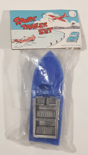 Vintage Sport Trailer Set Speed Boat Blue and Grey Plastic Toy Lot New in Package Made in Hong Kong