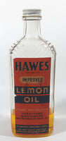 Antique 1930s Hawes Improved Lemon Oil Cleans And Polishes Furniture Woodwork Refrigerators etc 8 5/8" Tall Glass Bottle