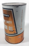 Vintage Simpsons Sears Allstate Heavy Duty Motor Oil 1 Quart SAE 30 Gold and White Metal Oil Can FULL