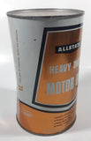 Vintage Simpsons Sears Allstate Heavy Duty Motor Oil 1 Quart SAE 30 Gold and White Metal Oil Can FULL