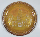 Vintage Indiana Orange Amber Iridescent Rainbow Gold Independence Hall Philadelphia 8" Diameter Carnival Glass Plate