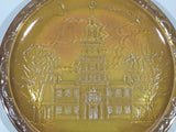 Vintage Indiana Orange Amber Iridescent Rainbow Gold Independence Hall Philadelphia 8" Diameter Carnival Glass Plate