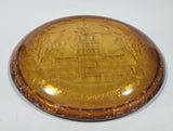Vintage Indiana Orange Amber Iridescent Rainbow Gold Independence Hall Philadelphia 8" Diameter Carnival Glass Plate
