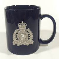 Vintage RCMP Royal Canadian Mounted Police Pewter Crest 3 3/4" Tall Dark Blue Ceramic Coffee Mug Cup