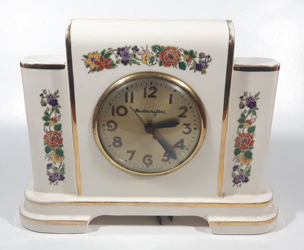 Vintage Mastercrafters Flower Pattern Porcelain 10 5/8" Wide Electric Mantle Clock