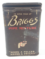 Antique Briggs Pipe Mixture "When a Feller Needs A Friend" 4 1/2" Tall Tin Metal Tobacco Can