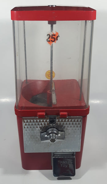 Vintage Northwestern Red Metal with Plastic Globe "Thank You" 15 1/2" Tall Gumball Candy Dispenser Vending Machine with Two Keys