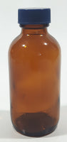 Vintage 4 1/4" Tall 6003 Brown Amber Glass Medicine Bottle with Blue Plastic Lid