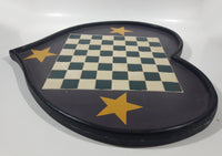 Heart Shaped Yellow Star Green and White Square Purple with Black Border Wood Chess Board Wall Hanging