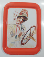 Vintage 1972 Coca-Cola Girl in Duster 1909 Pinup Girl Red Metal Beverage Serving Tray Coke Cola Soda Pop Collectible