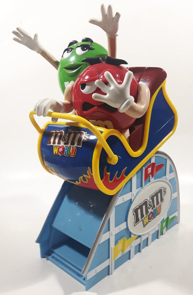 M & M's World Roller Coaster Ride Green and Red Character 10 1/2" Tall Plastic Candy Dispenser