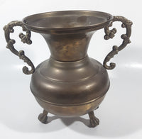 Antique Italian Style Handles Claw Foot 8 1/4" Tall Brass Spittoon with Heavy Brass Catcher Cup