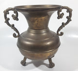 Antique Italian Style Handles Claw Foot 8 1/4" Tall Brass Spittoon with Heavy Brass Catcher Cup