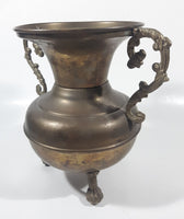 Antique Italian Style Handles Claw Foot 8 1/4" Tall Brass Spittoon with Heavy Brass Catcher Cup