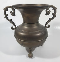 Antique Italian Style Handles Claw Foot 8 1/4" Tall Brass Spittoon with Heavy Brass Catcher Cup