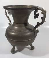 Antique Italian Style Handles Claw Foot 8 1/4" Tall Brass Spittoon with Heavy Brass Catcher Cup